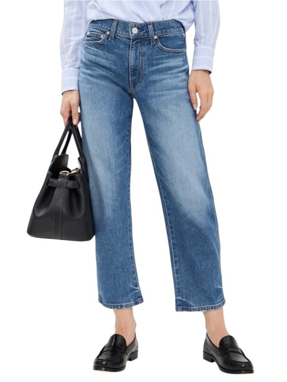AYR The Knockout Barrel Jeans 34 Cropped Wide Leg Stretch Curved Denim